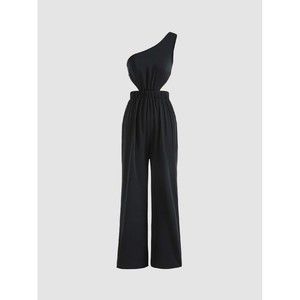 Cider Solid One Shoulder Open Tie Black Jumpsuit Women's Sz XL New